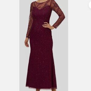 Pappell Studio Long Sleeve Beaded Gown Eggplant Purple 6